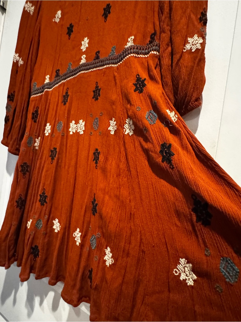 Free People Rust Embroidered Boho Mini Dress Size Small - Picture 8 of 13